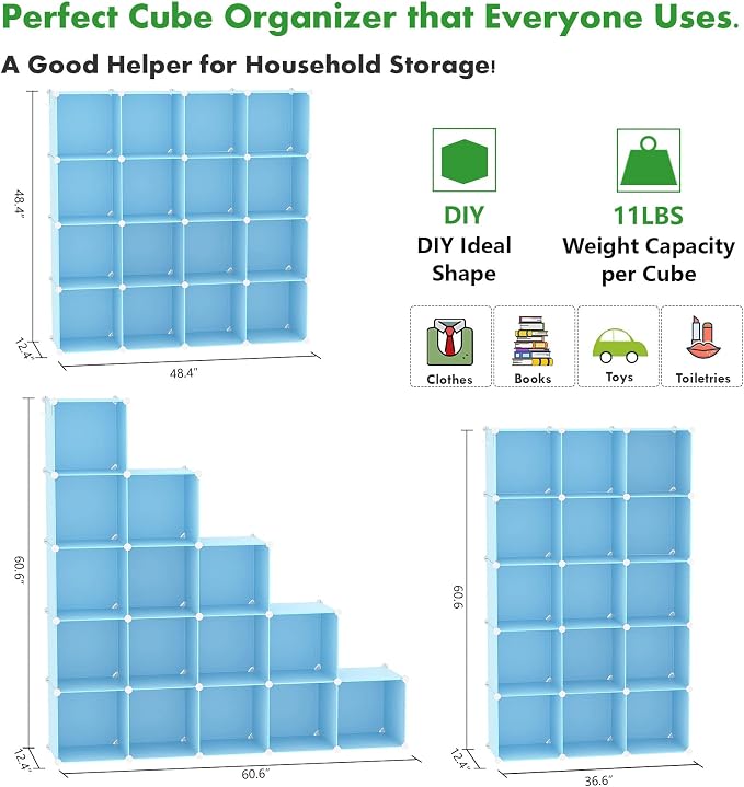 C&AHOME Cube Storage Organizer, 16-Cube Shelves Units, Plastic Storage Cubes - Image 2