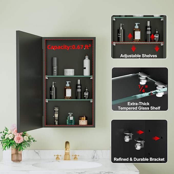 Buruis 14 x 24 Inch Framed Medicine Cabinet Mirror - Image 7