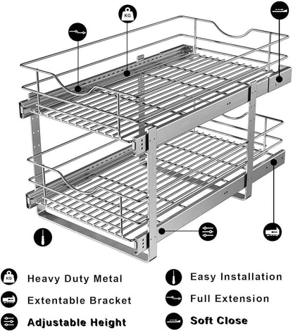 2 Tier Pull Out Cabinet Organizer, Soft Close Slide Out Drawer - Image 6