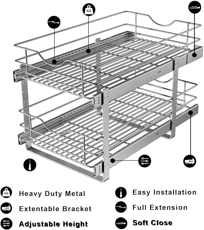 2 Tier Pull Out Cabinet Organizer, Soft Close Slide Out Drawer - Image 5