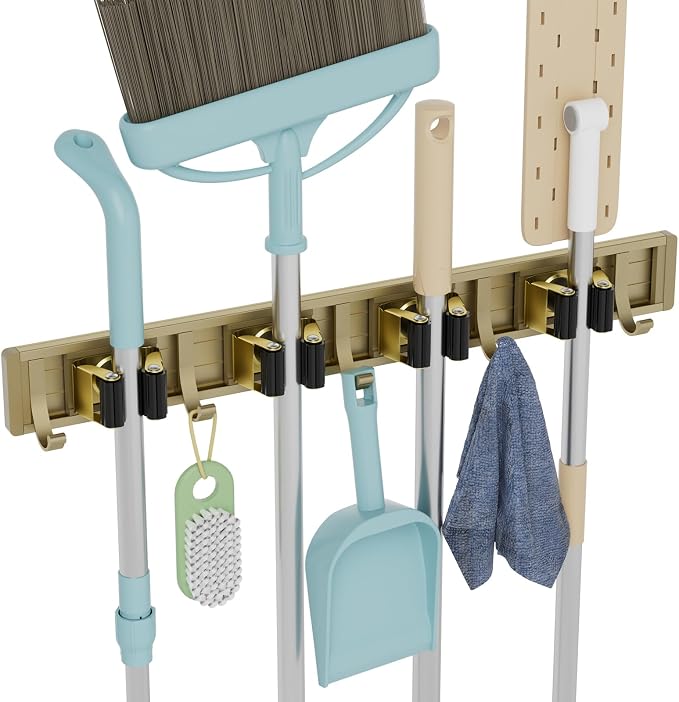 reliahom Broom Holder Wall Mount Mop Hanger Tools organizer 4Racks 5Hooks | by reliahom