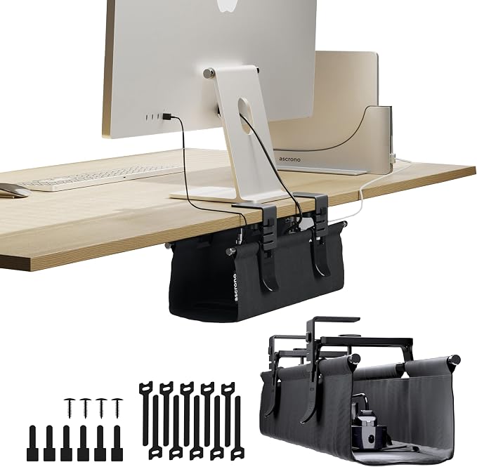Ascrono Original No Drill Under Desk Cable Management Tray 14.1" by Ascrono