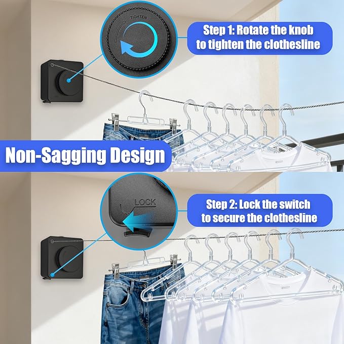 Retractable Clothesline Indoor & Outdoor, 17.4 Ft Non-Sagging Laundry Washing - Image 4