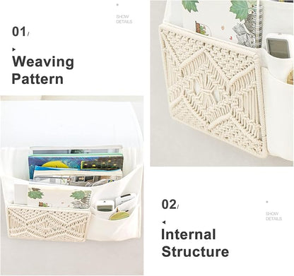 Mkono Couch Bedside Caddy Boho Remote Control Holder Macrame Armrest Storage - Image 5