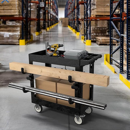 34"*17" Heavy Duty Utility Cart, 2 Shelf Plastic Rolling Cart Tool Cart - Image 7