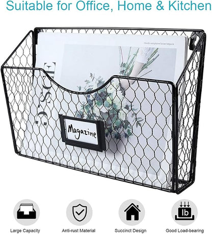 6 Pockets Hanging File Holder Wall Mount Mail Organizer Metal Chicken Wire - Image 2