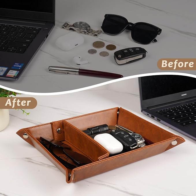 Gifts for Him, PU Leather Valet Tray and Keychain, Husband Birthday Gift Ideas - Image 5