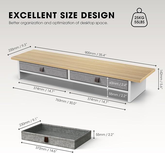 Fenge Monitor Stand with Drawer, 2 Tiers Dual Monitor Riser - Image 5