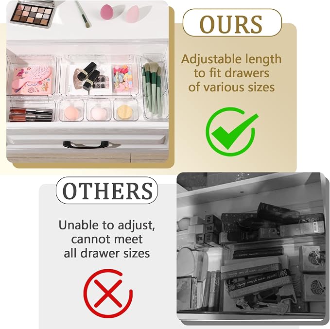 14 Pcs Adjustable Clear Drawer Organizer, Extendable Vanity Storage Bins - Image 3