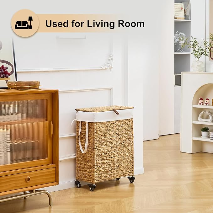Rolling Laundry Hamper with Lid and Wheels, Slim Laundry Basket with Removable - Image 8