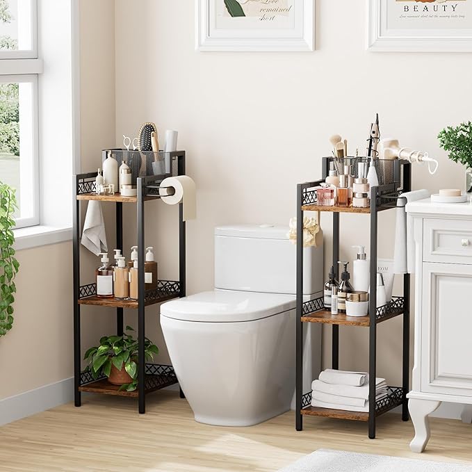Bathroom Storage Shelf Hair Dryer Holder, 3-Tier Narrow Metal Standing Rack - Image 4