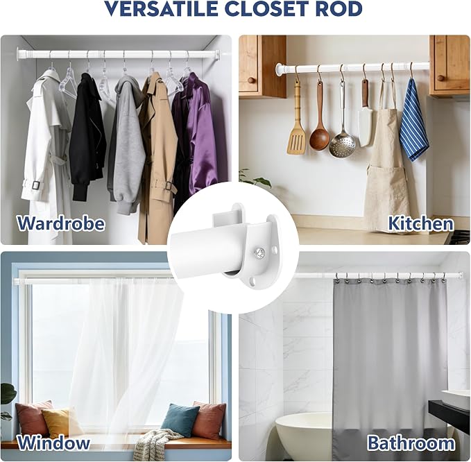 Heavy Duty Closet Rod, Adjustable 17-74 in, 1.3" Diameter | White, Suitable - Image 7