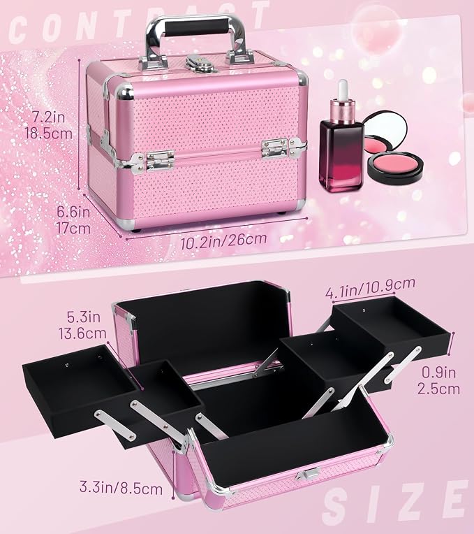 Makeup Train Case Cosmetic Organizer Case Makeup Box Portable Make Up Artist - Image 2