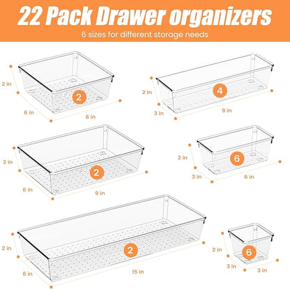 Criusia 22 Pcs Drawer Organizer Bins, Acrylic Non Slip Kitchen Drawer - Image 2