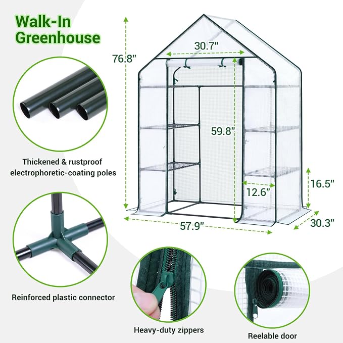 Ohuhu Small Greenhouse for Outdoors: 4 Tiers 6 Shelves Walk-in Indoor Green - Image 5