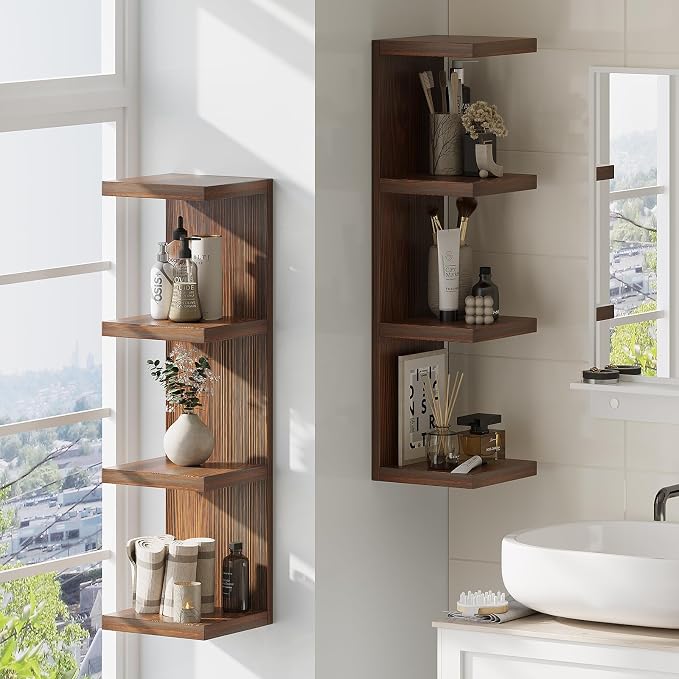 LitaEther 4 Tiered Wood Wall Shelf Units, Lack Floating Shelves, Rustic - Image 5