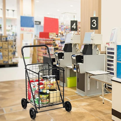 Goplus Shopping Carts for Groceries, Heavy Duty Folding Shopping Cart - Image 9