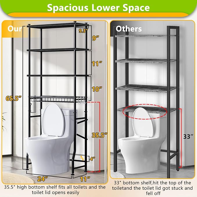 Mlinavn Over-The-Toilet Storage Rack, 4-Tier Bathroom Organizer Shelf Over - Image 2