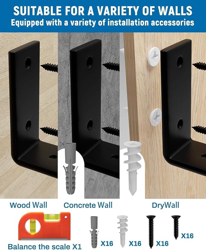 LEOPO 8 inch Shelf Brackets 8-Pack, 1/5 inch Thick Heavy Duty Industrial Bracket - Image 6