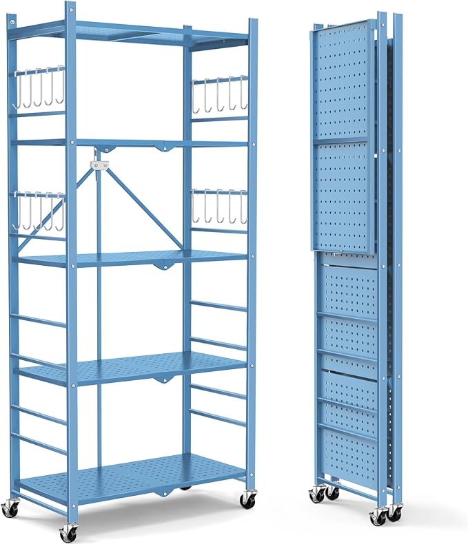 Himix Storage Shelves with 20 Hooks, 5-Tier Foldable Shelf by Himix
