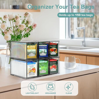 6 Tea Bag Organizer and Storage, Acrylic Tea Bag Holder Organizer, Plastic Tea - Image 2