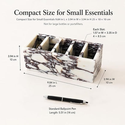 5-Compartment Marble Desk Organizer, 9.84 in | Natural marble 5-section - Image 5