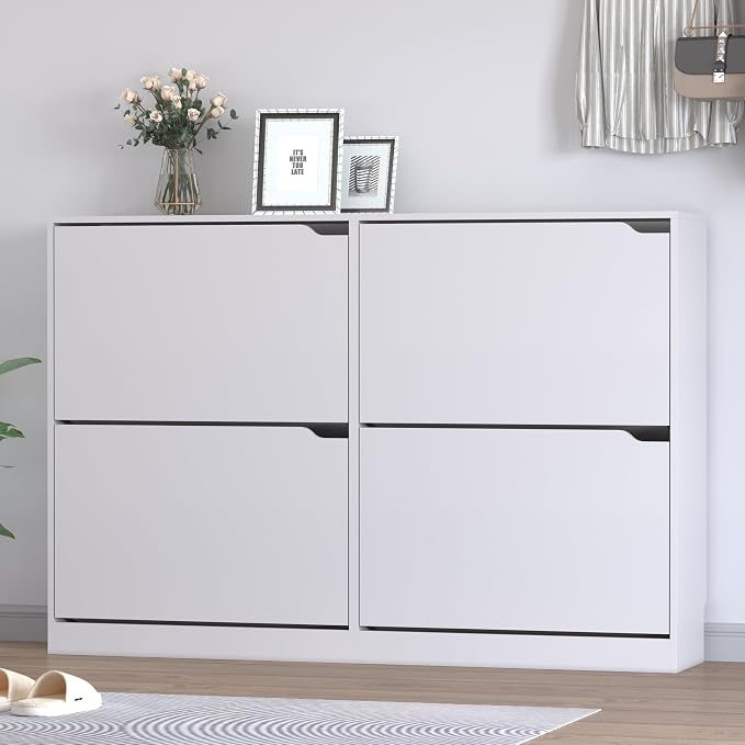 BORNOON Shoe Cabinet with 4 Flip Drawers, Narrow Hidden Shoe Storage Cabinet - Image 3
