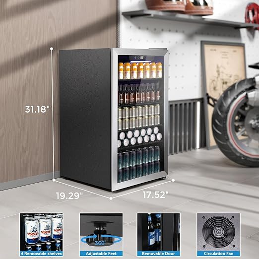 COWSAR Wine Cooler, 26 Bottle 130 Can Beverage Refrigerator, ETL Approved Mini - Image 4