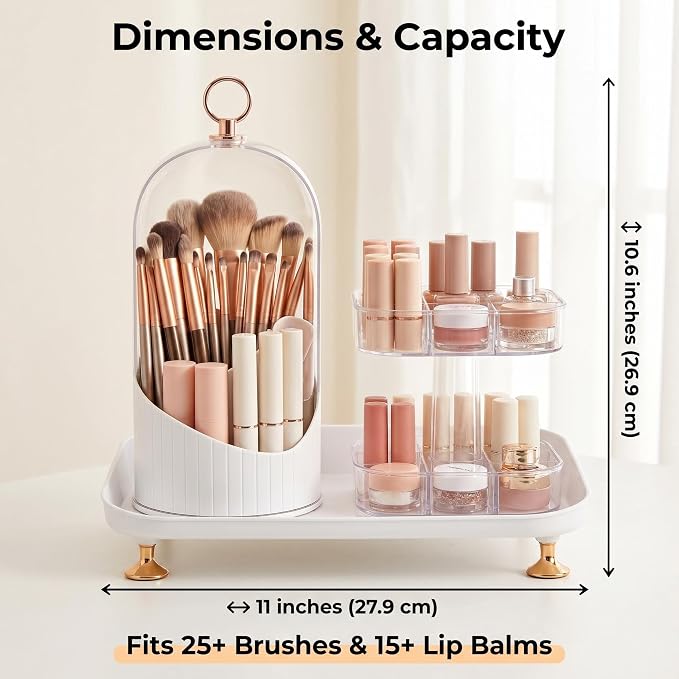 Makeup Brush Holder with Lid, 360 Rotating 3-in-1 Acrylic Organizer - Image 7
