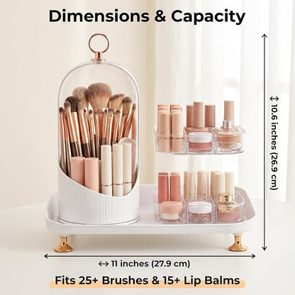 Makeup Brush Holder with Lid, 360 Rotating 3-in-1 Acrylic Organizer - Image 7