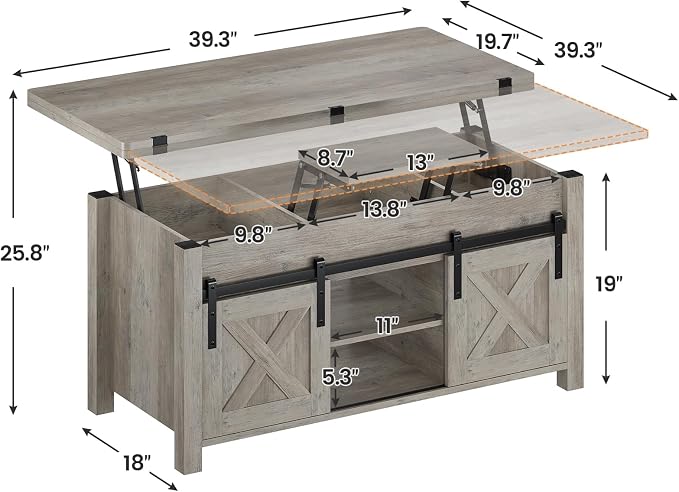 SEDETA Lift Top Coffee Table, 4 in 1 Multi-Function Convertible Coffee Tables - Image 3