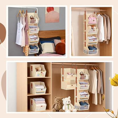 Fabric 4 Tier Hanging Closet Organizers Heavy Duty Shelf Hanging Storage Towel - Image 7