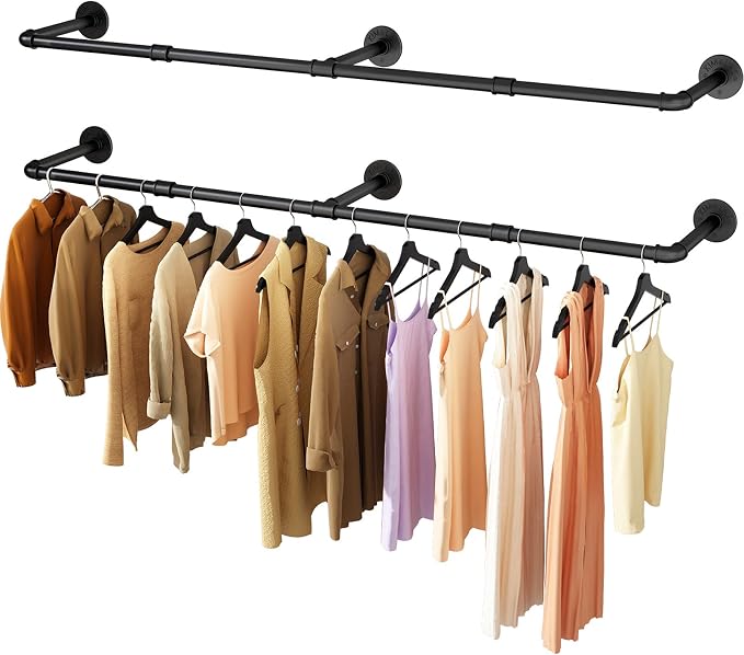 Wall Mounted Clothes Rack 72.5in, Industrial Pipe Clothing Racks Wall Mount by UlSpeed