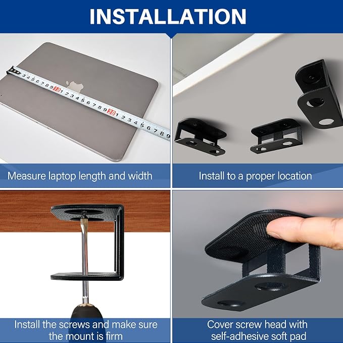 BYMECOST Under Desk Laptop Mount, Metal Under Desk Storage Holder, - Image 8