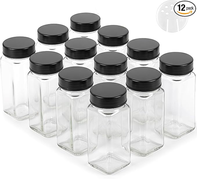 Glass Spice Jars and Black Stainless Steel Lids Spice Containers by EDELHAUS