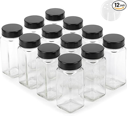 Glass Spice Jars and Black Stainless Steel Lids Spice Containers by EDELHAUS