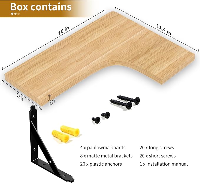 ROMGUAR CRAFT Corner Floating Shelves Wall Mounted Set of 4, Rustic Wood - Image 4