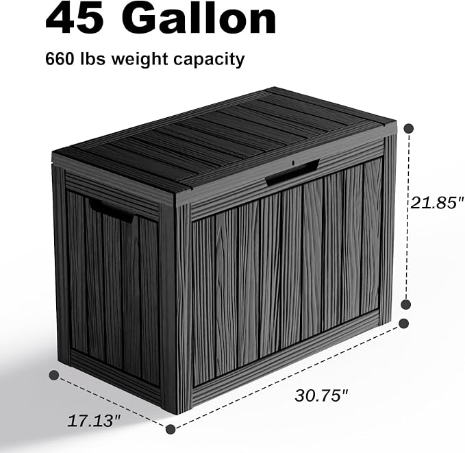 45 GallonOutdoor Storage Box, Resin Deck Boxes Waterproof, IndoorOutdoor Bin - Image 2