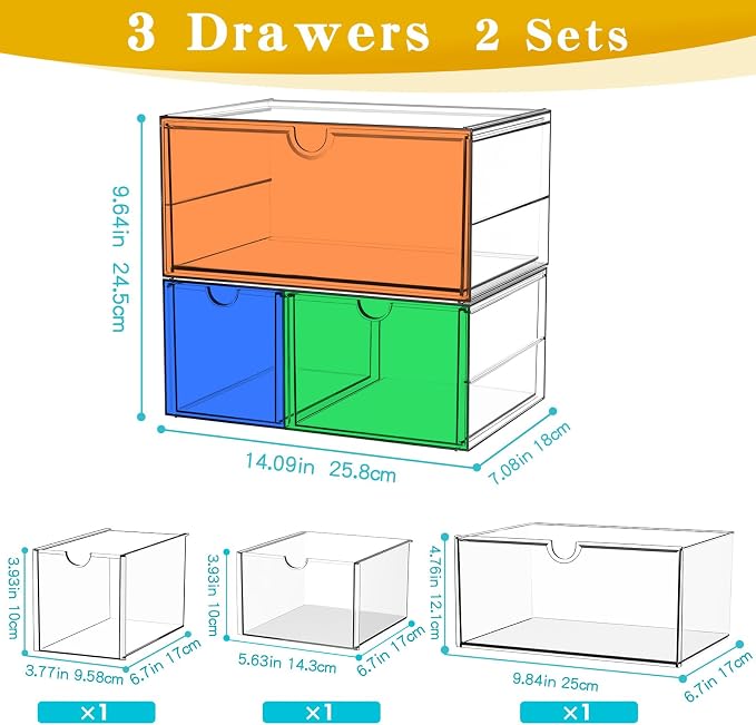 Makeup Organizer with 3 Drawers, Acrylic Organizer, Desk Organizers and - Image 3