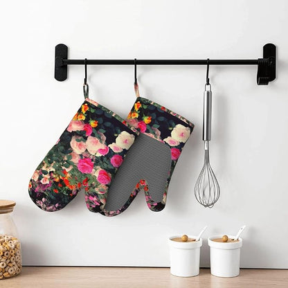 Roses Garden Print Oven Mitts Set of 2, Heat Resistant Silicone Oven Mittens - Image 7