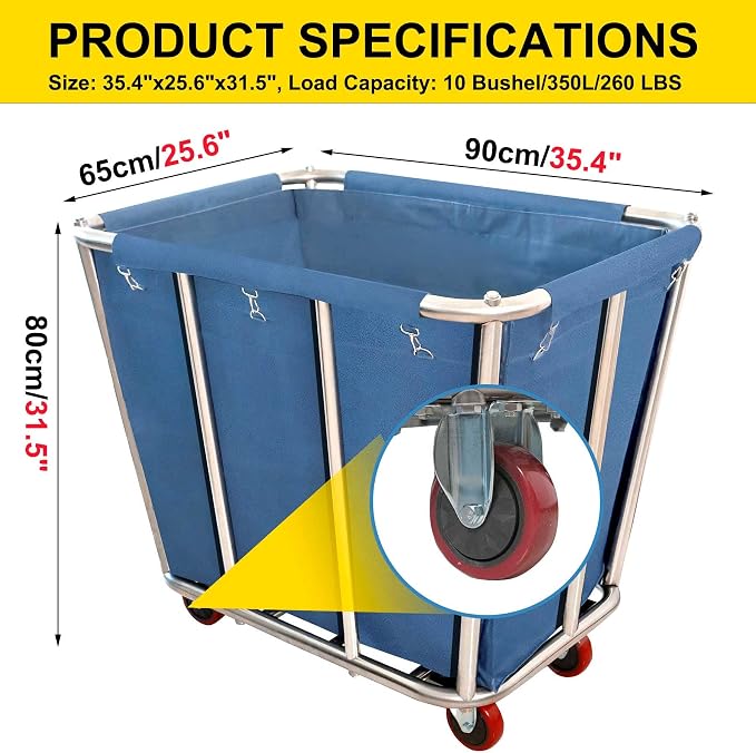 Laundry Cart Commercial, 10 Bushel Large Industrial Rolling Laundry Hamper - Image 2