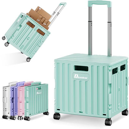 Folding Utility Cart with Lid, Portable Rolling Crate Handcart Collapsible by Dkenicor