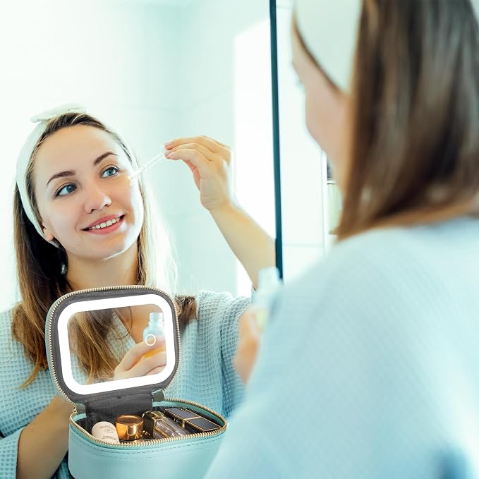 Small Makeup Bag with Led Mirror, Mini Travel Make up Bag 3 Light Modes - Image 6