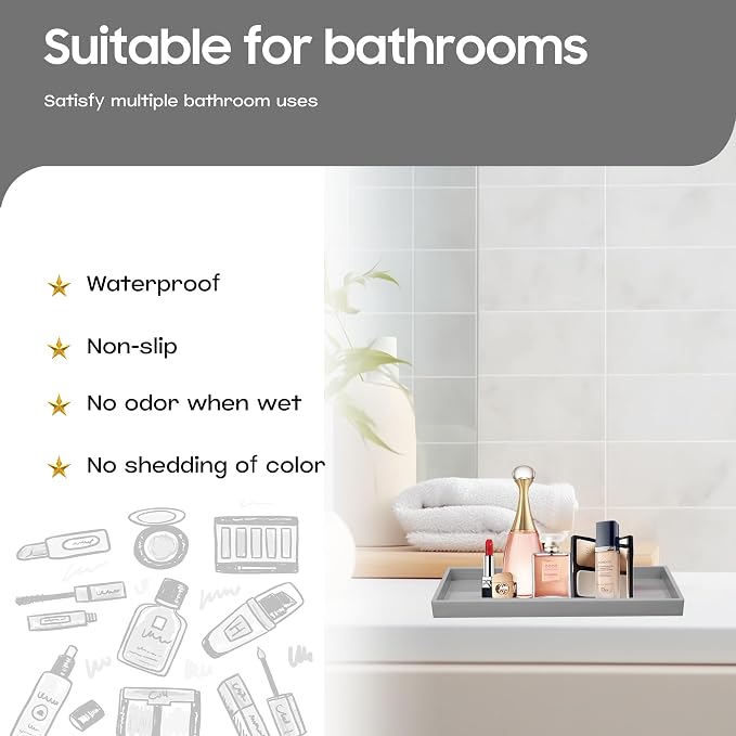 Vanity and Bathroom Tray, 9.8" ABS Countertop Organizer, Waterproof Vanity Tray - Image 2