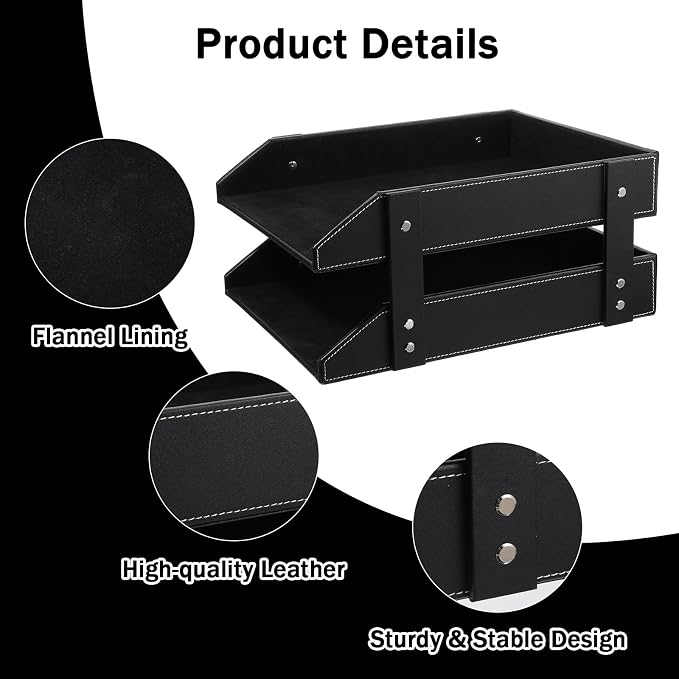 2-Tier Stackable Leather Desk Organizer, Letter Tray Holder - Image 5