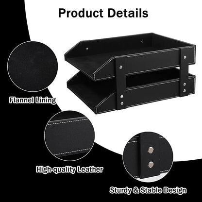 2-Tier Stackable Leather Desk Organizer, Letter Tray Holder - Image 5
