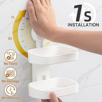 LEVERLOC Soap Dish Holder for Shower Double Layer Suction Cup Wall Mounted - Image 3
