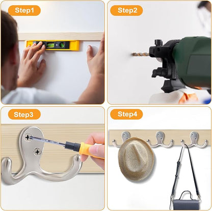 10 Pack Coat Hooks Wall Hooks for Hanging, Heavy Duty Double Prong Metal Hook - Image 7