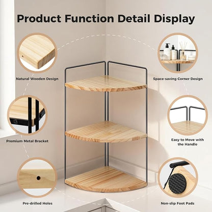 3 Tier Corner Bathroom Counter Organizer – Solid Wood + Metal Stand, Bathroom - Image 4