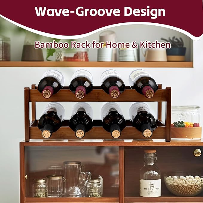 Wine Rack Storage, Bamboo Wine Racks Cabinet Shelf, 2-Tier 8 Bottles - Image 5